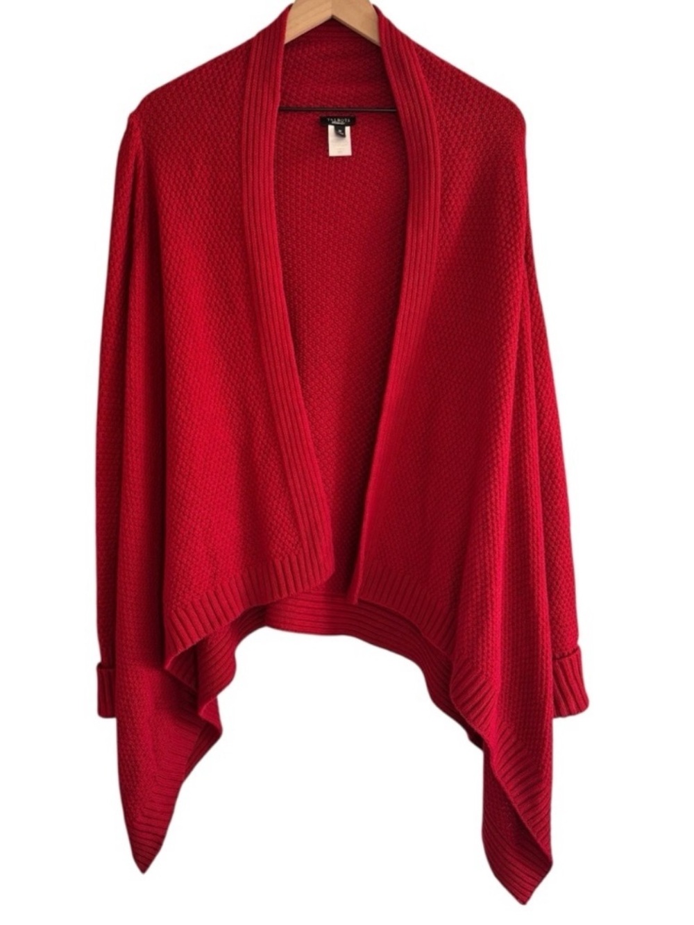 Talbots Open Front Sweater Cardigan Wool Blend Medium Red Long Sleeve Classic